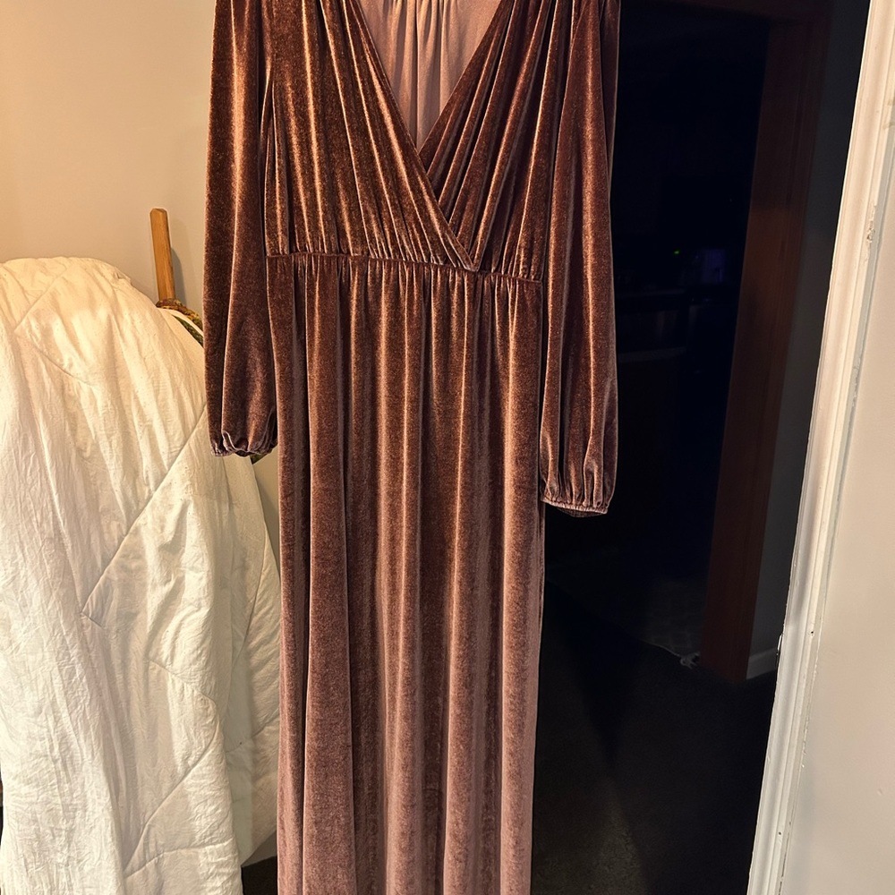 Baltic Born Long Sleeve Velvet Dress in Brown